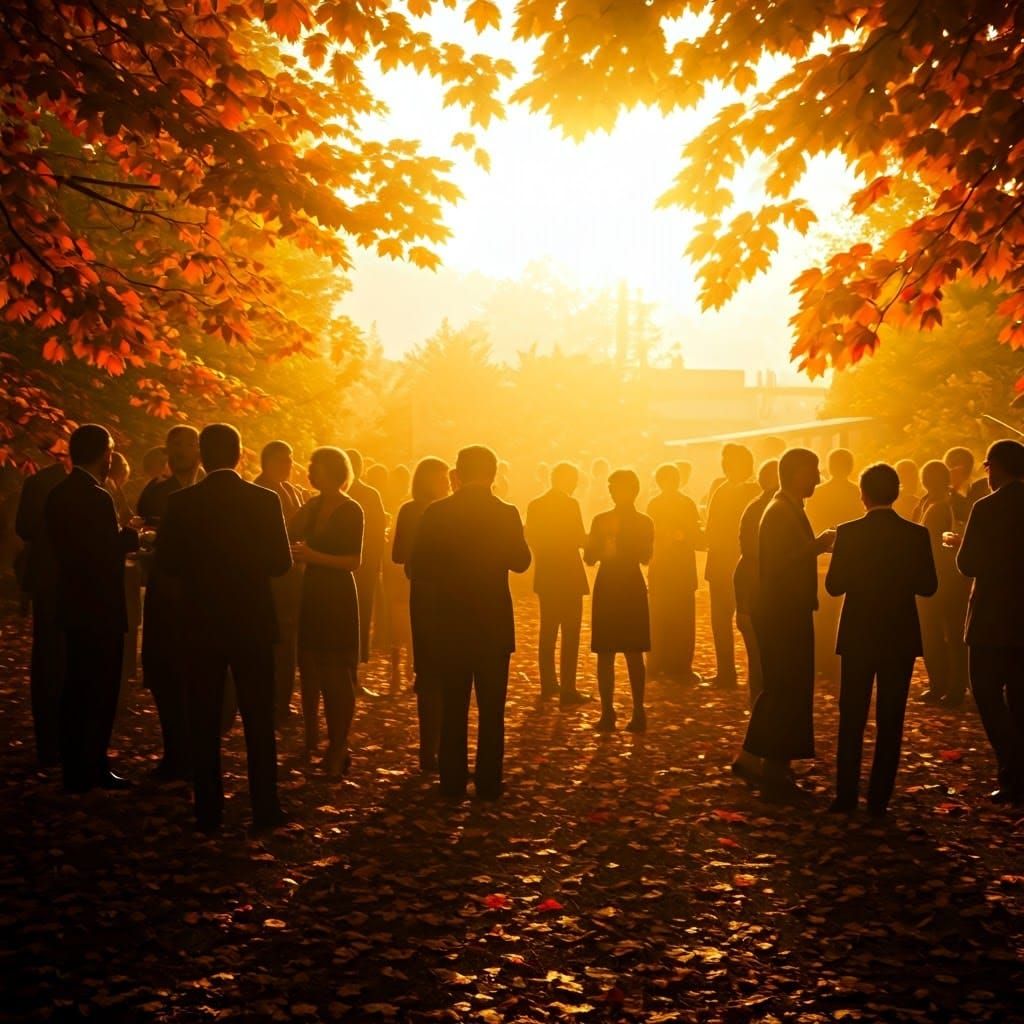 Golden Hour Autumn Party in Hyperrealistic Detail