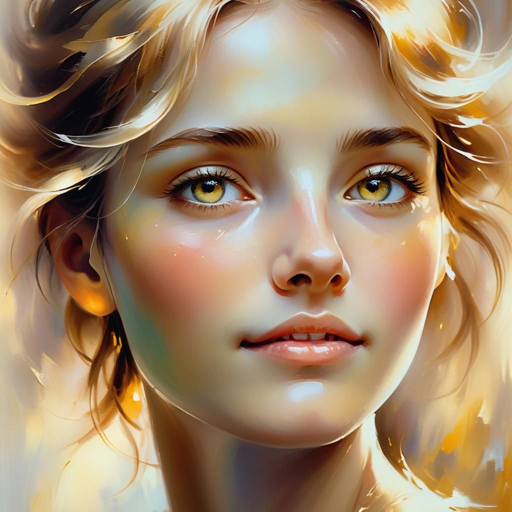 Ethereal Portrait of Angelic Face in Golden Light