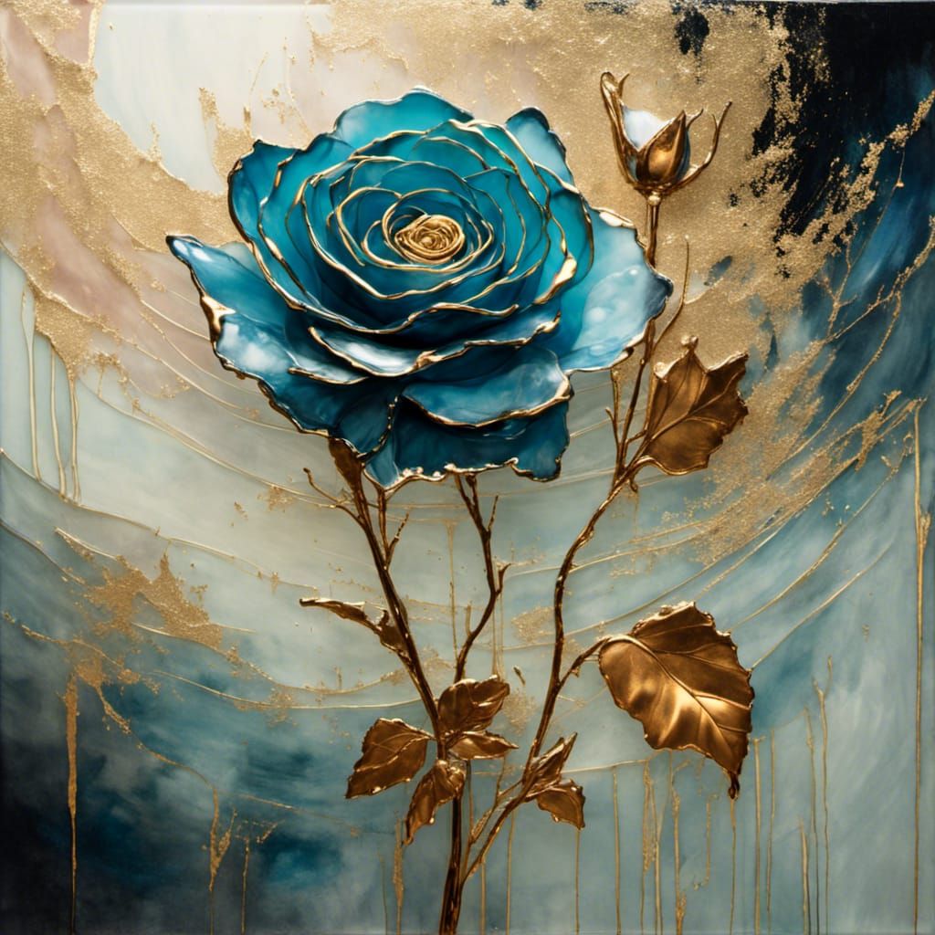 Aurora Borealis Glass Rose with Gilded Edges