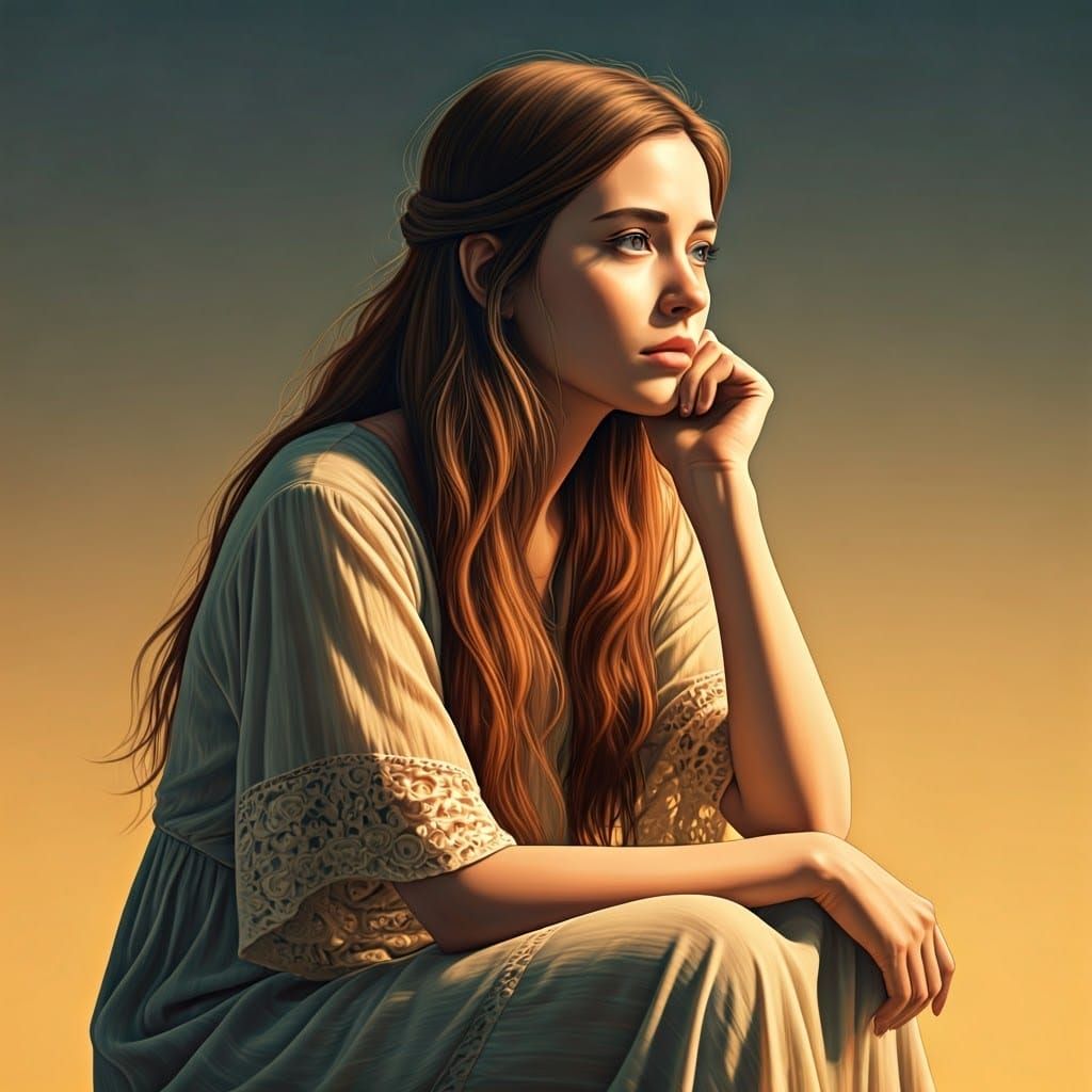 Contemplative Woman in Gradient Light: An Expressive Portrai...