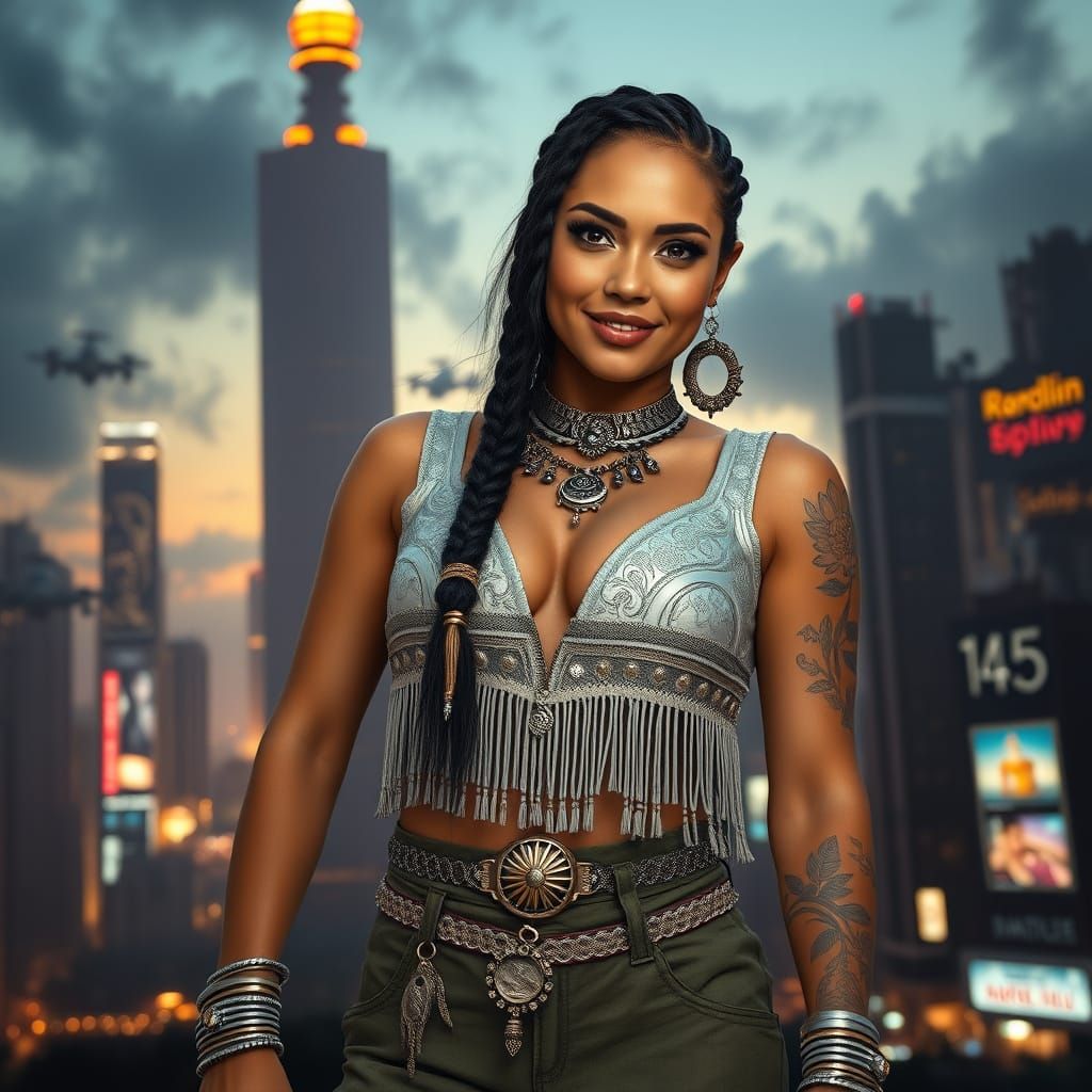 A full-body portrait of a confident, alluring woman