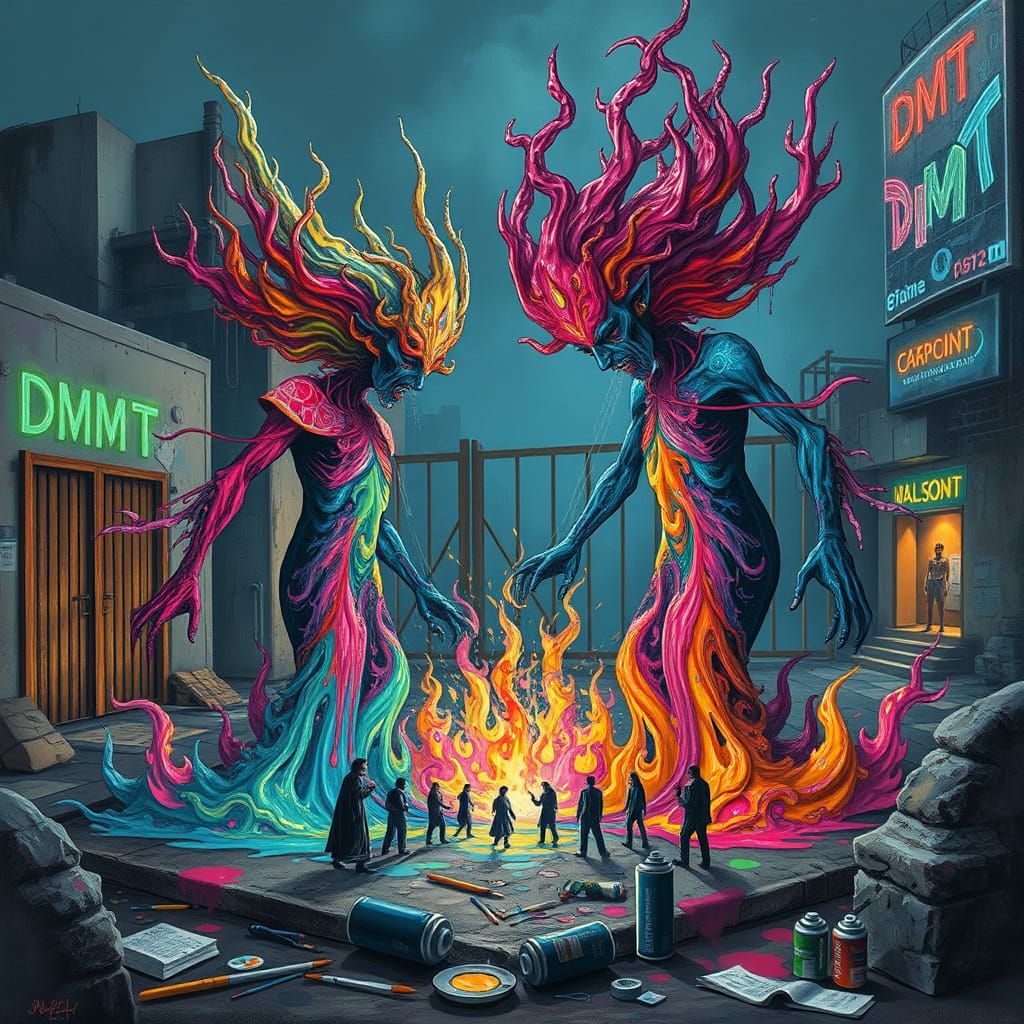 Polychromatic Spirits Worshipped in Dystopian Urban Landscap...