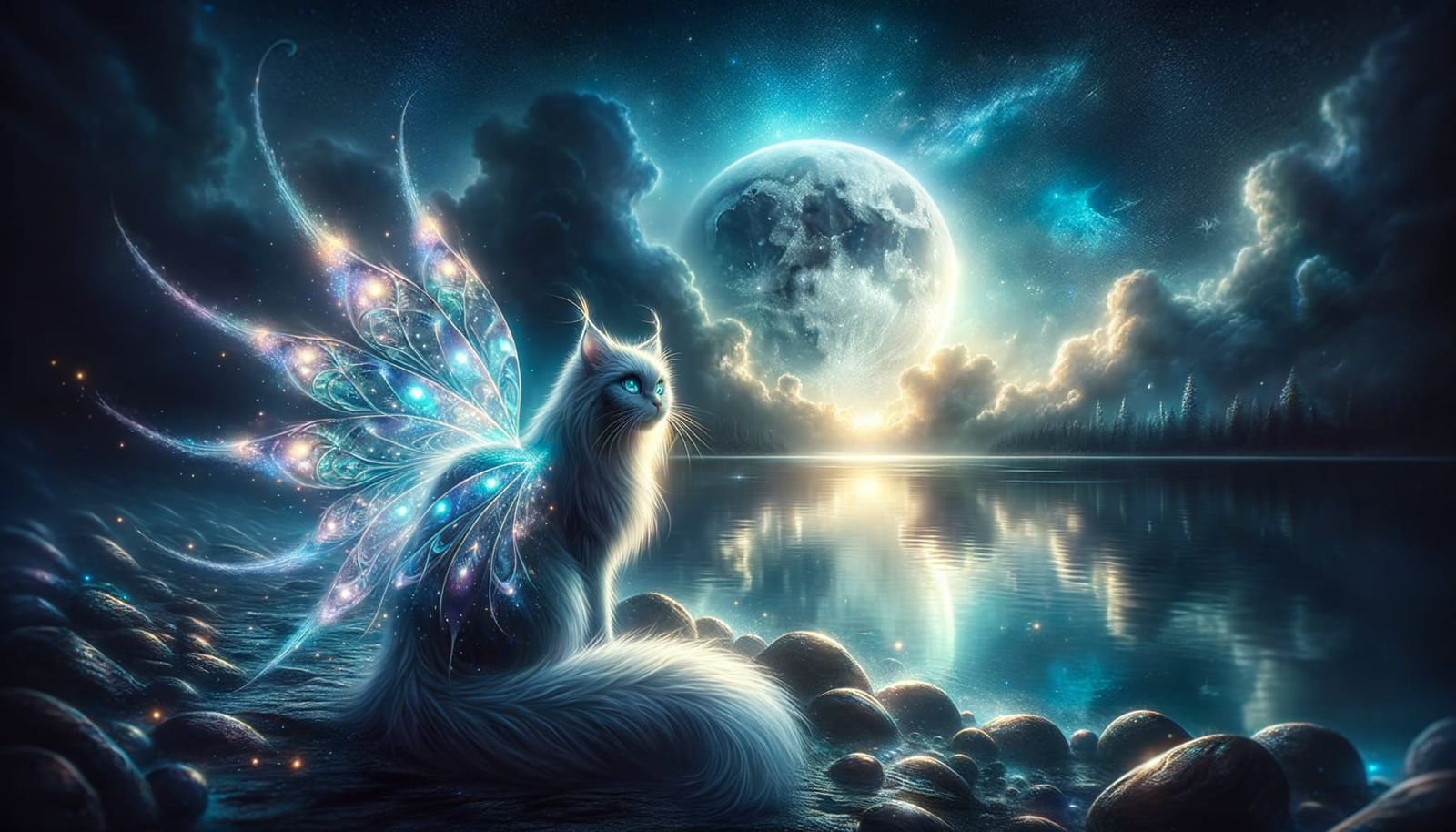 Moonlit Feline Enchantress in Fantasy Realm