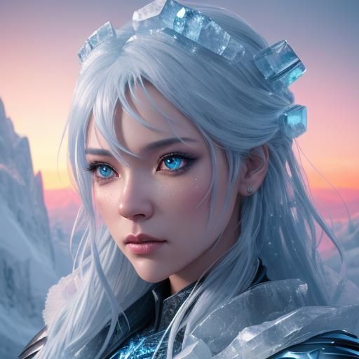 Ice Man Portrait with Crystalline Details