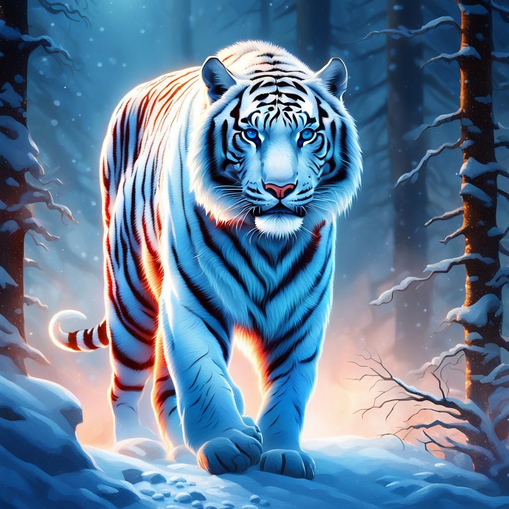 Majestic Siberian White Tiger with Neon Eyes