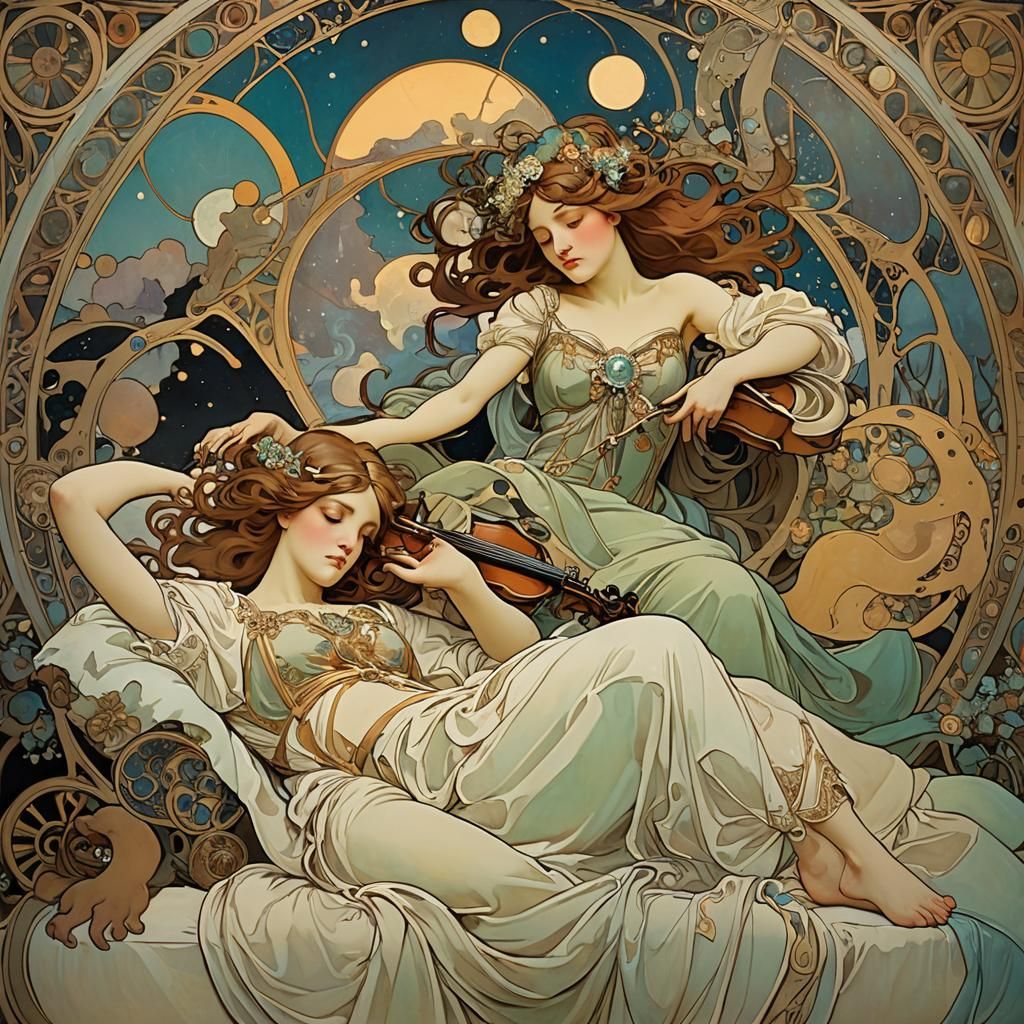 Surreal Asleep Concert in Art Nouveau Style