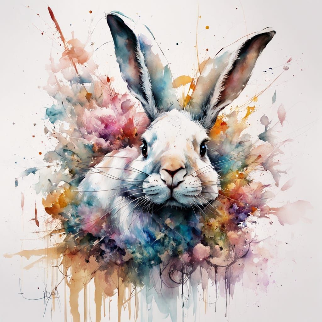 Giant Laughing Bunny with Melting Carrots, Surreal Pop Art