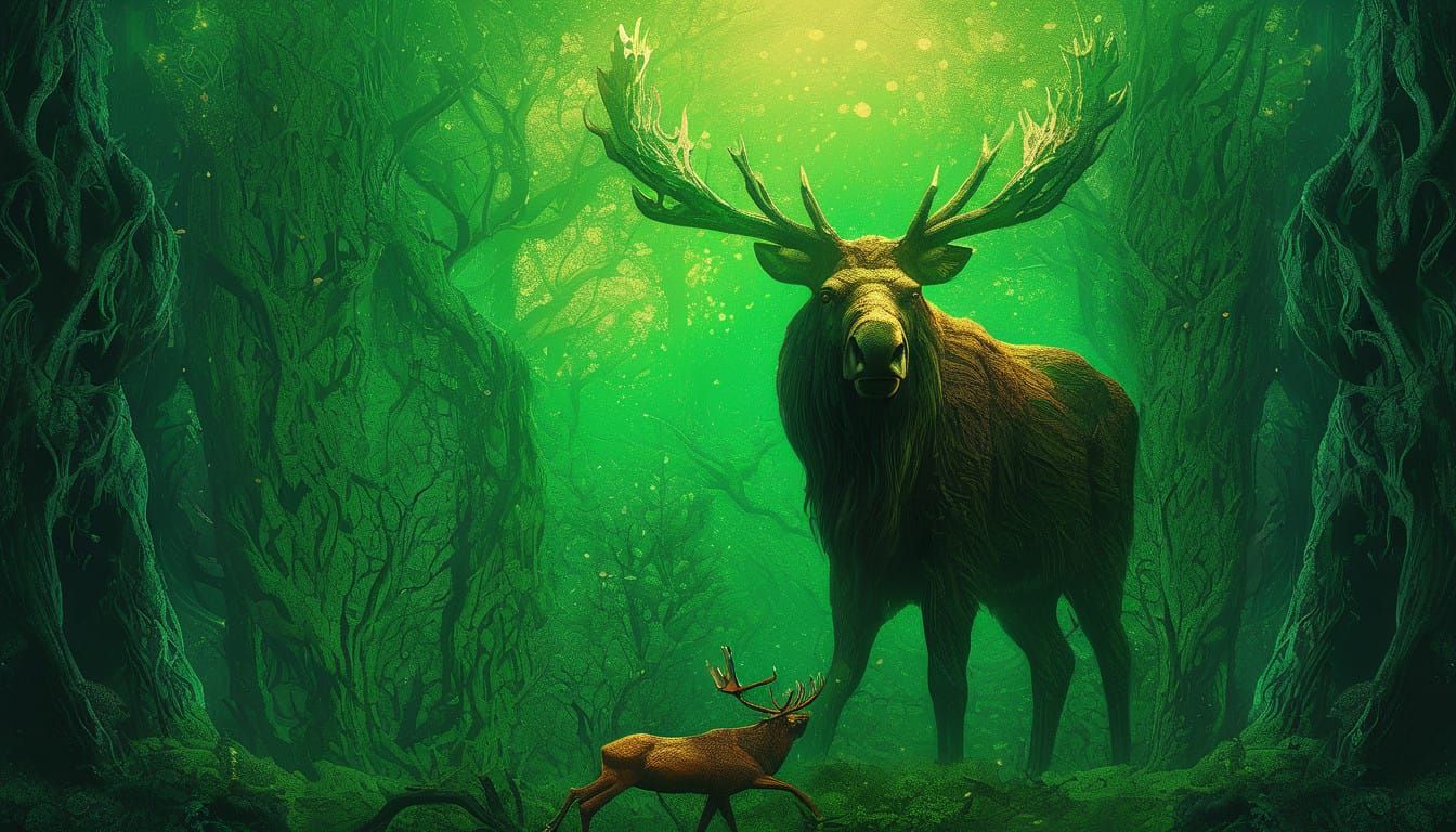 Moose and Reindeer Engage in Epic Battle Amidst Ancient Fant...