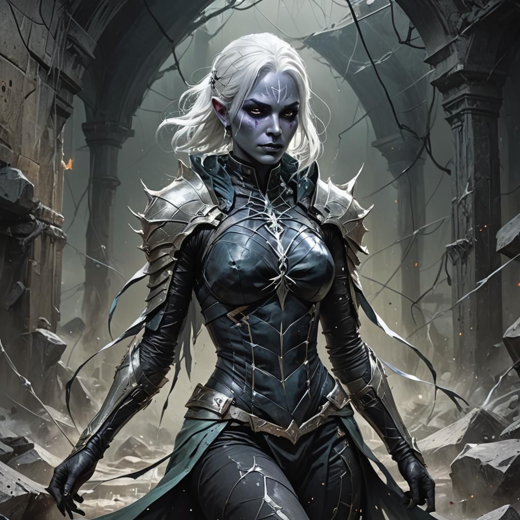 Drow High Priestess in Fantasy Splash Art Style