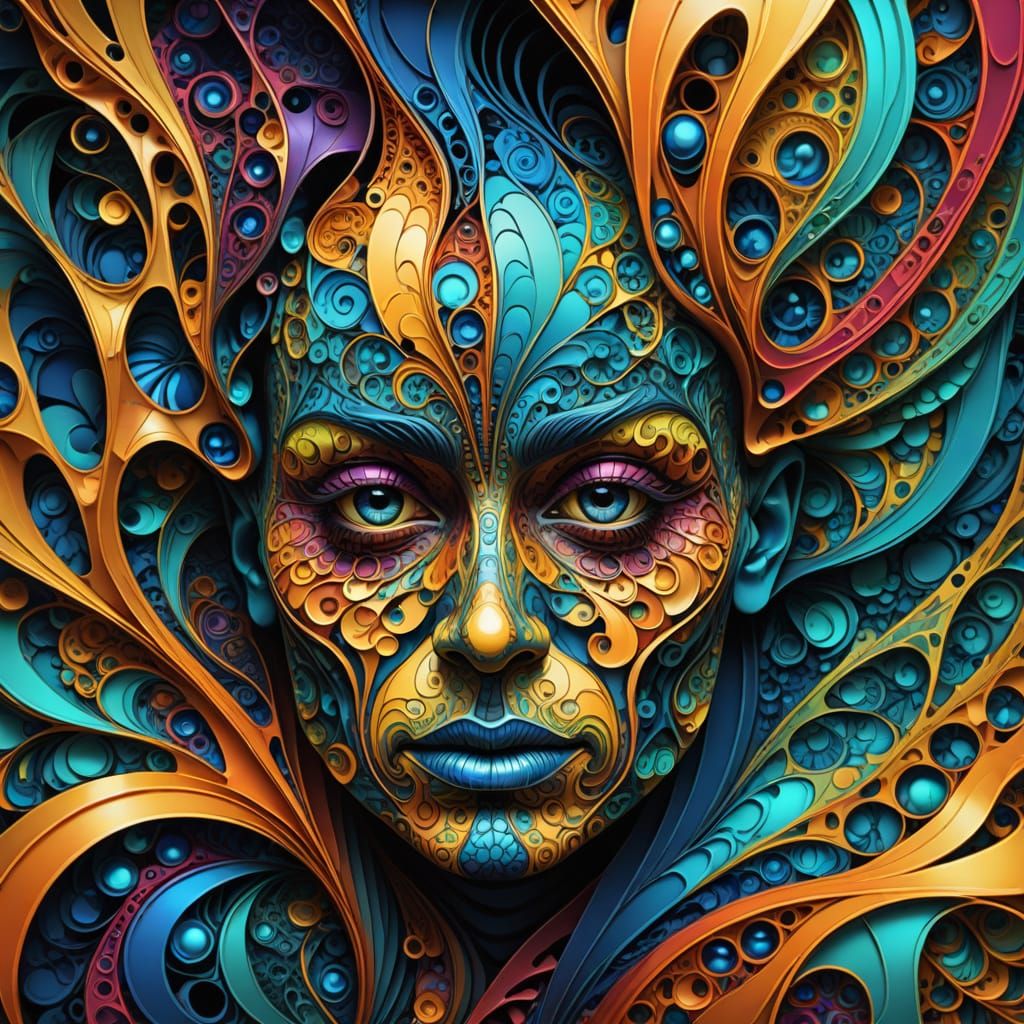 Abstract Fractal Face with Zentangle Patterns