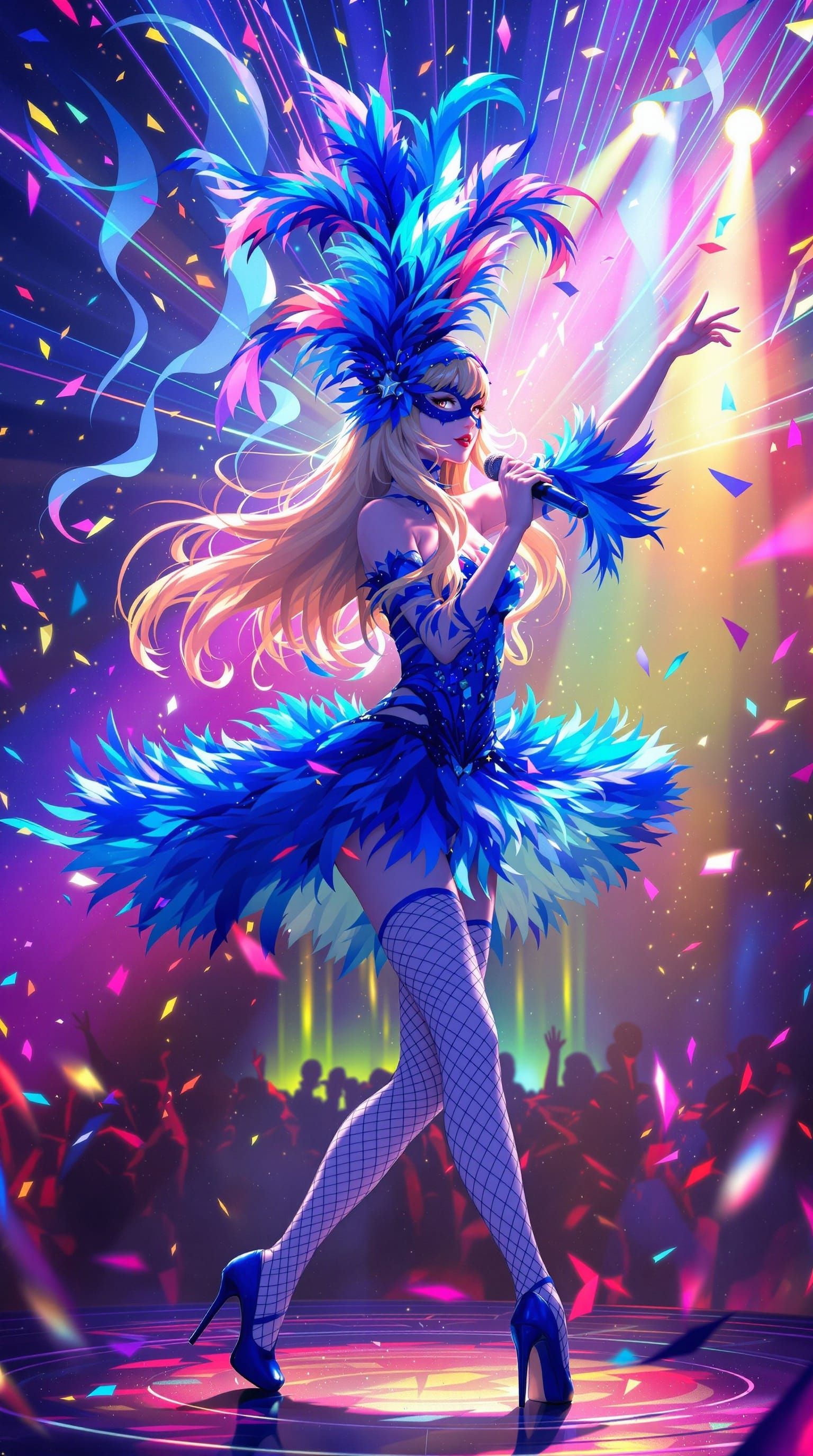 Anime-Style Singer Performing Under Laser Lights