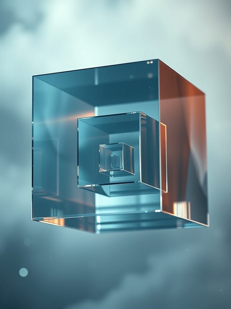Hyperrealistic Glass Cubes Suspended in Foggy Atmosphere