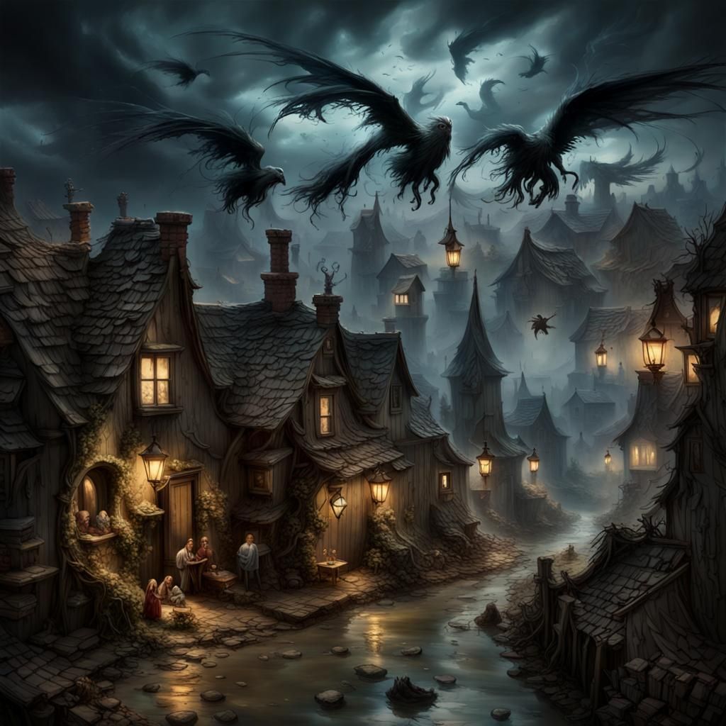 Miniature Village Under Night Sky