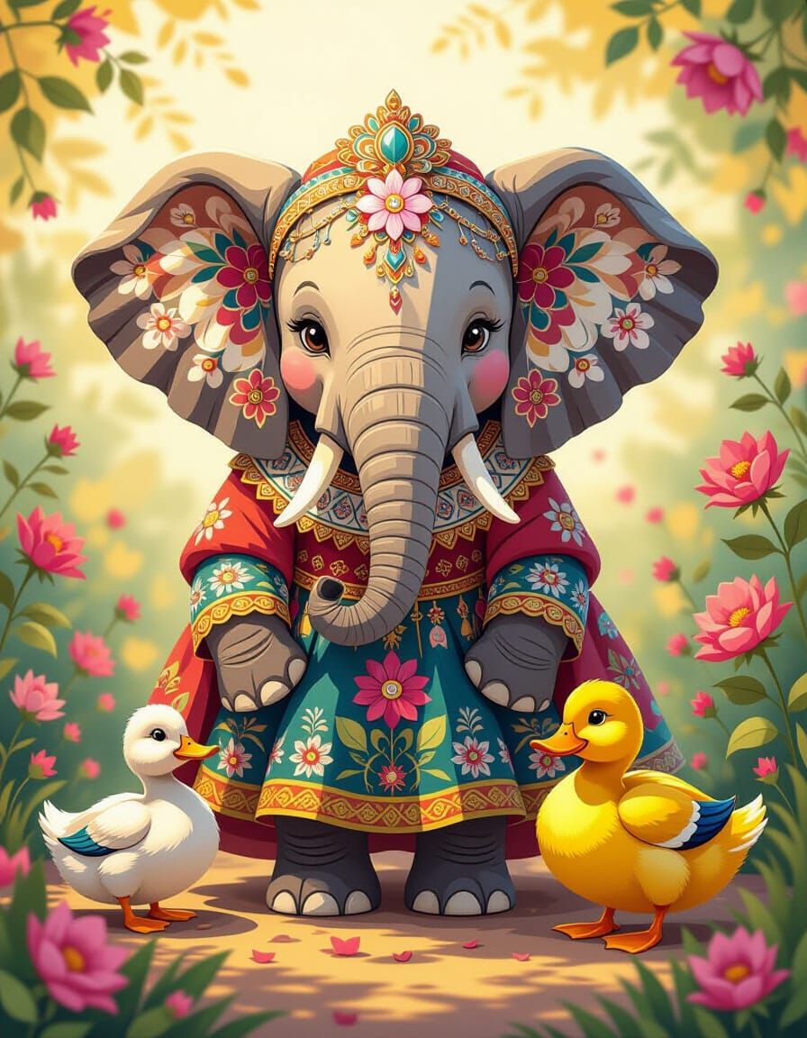 Patchwork Elephant Portrait in Ornate Dress