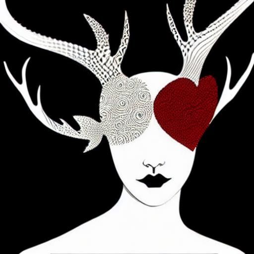 Sad Fractal Faun Girl in Dystopian Road Ink Drawing