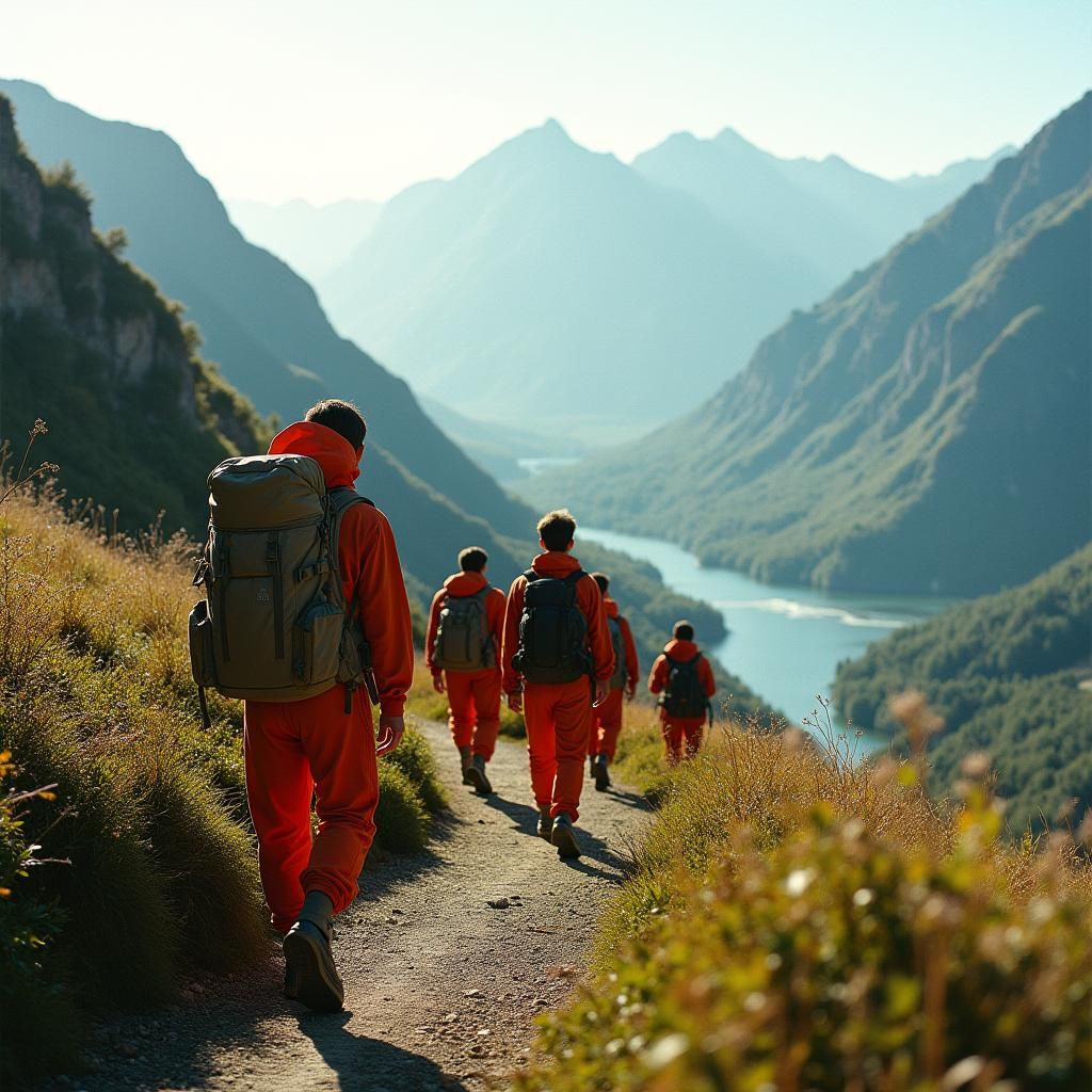 Hikers on Mountain Trail in Cinematic Style