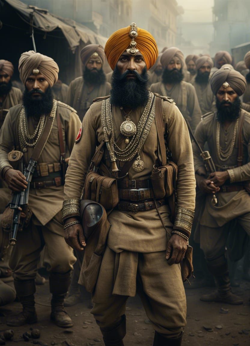 Indian Sikh Warrior in Detailed Military Gear