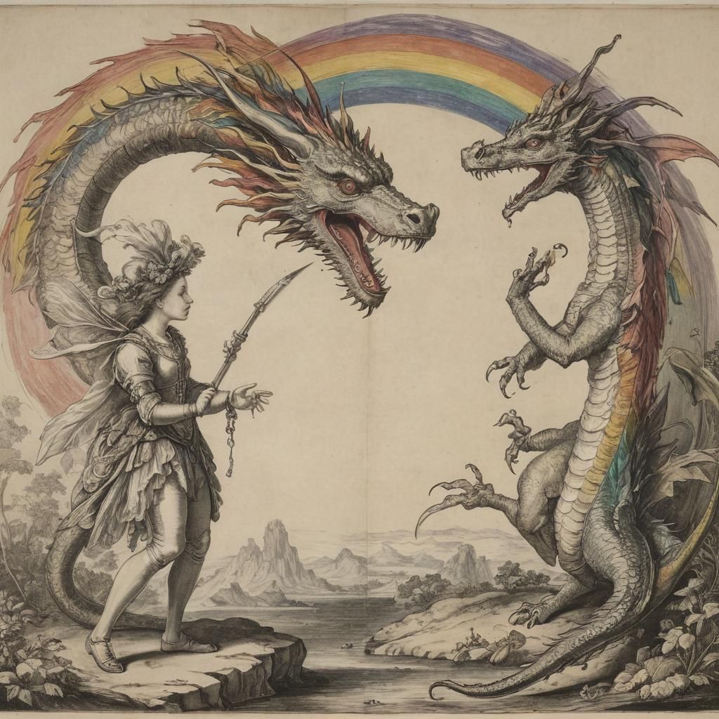 Rainbow Warrior and Dragon in Classical Style