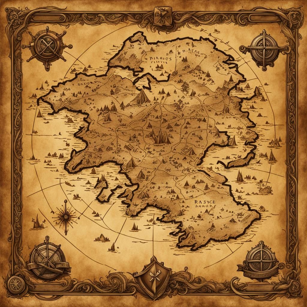 Fantasy Treasure Map with 'X' in Color