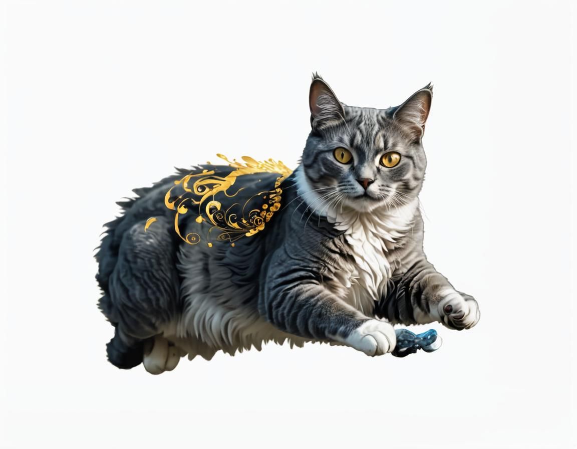 Winged Cat Soaring in Psychedelic Sky: Splash Art