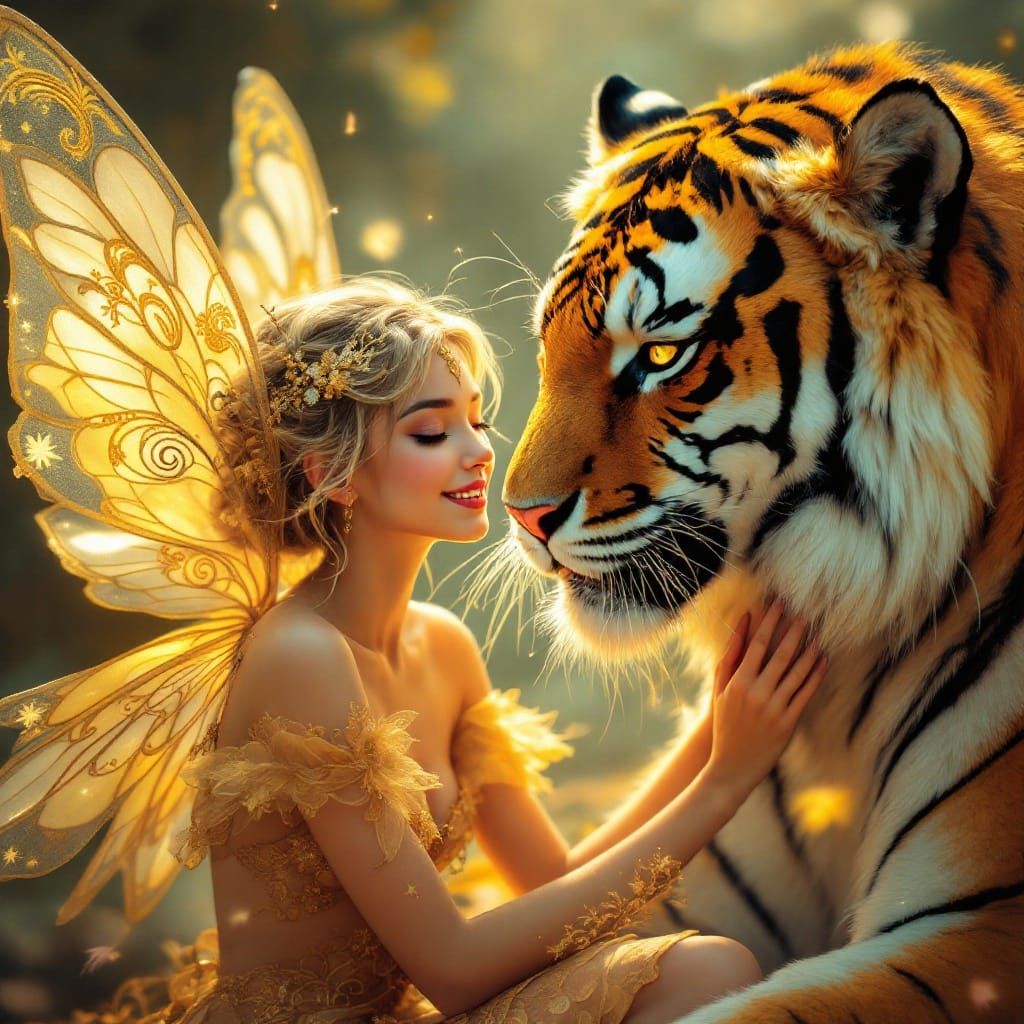 Mystical Fairy and Tiger in Enchanted Portrait