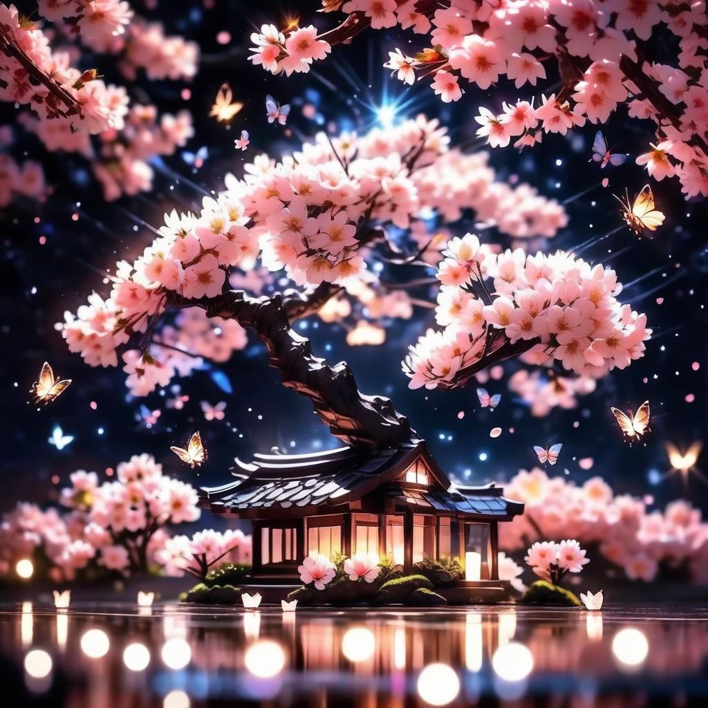 Glowing Cherry Blossom Tree at Midnight