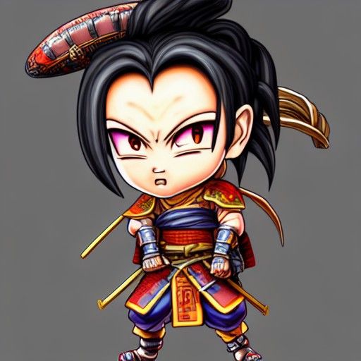 Chibi Samurai Fighting Game Character in Cel-Shaded CGI