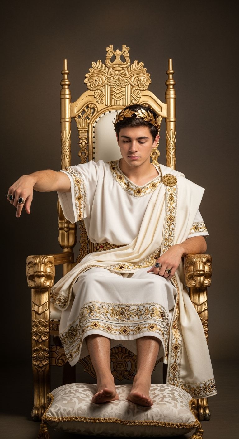 Young Roman Emperor on Gold Throne, Photorealistic Style