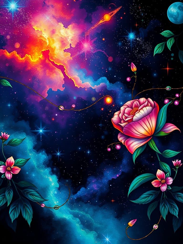 Neon Galactic Band in Art Nouveau Style