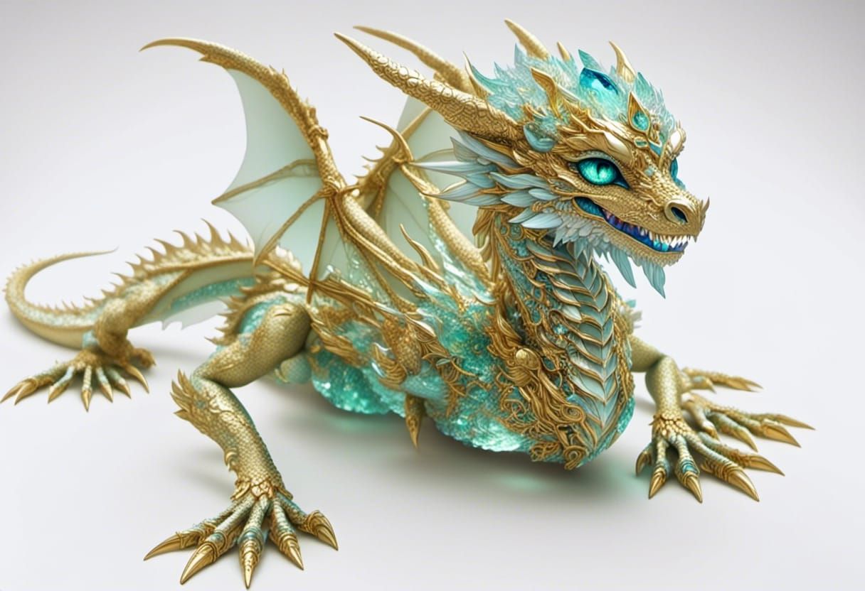 Mythical Crystal Dragon Hatchling in Digital Painting Style
