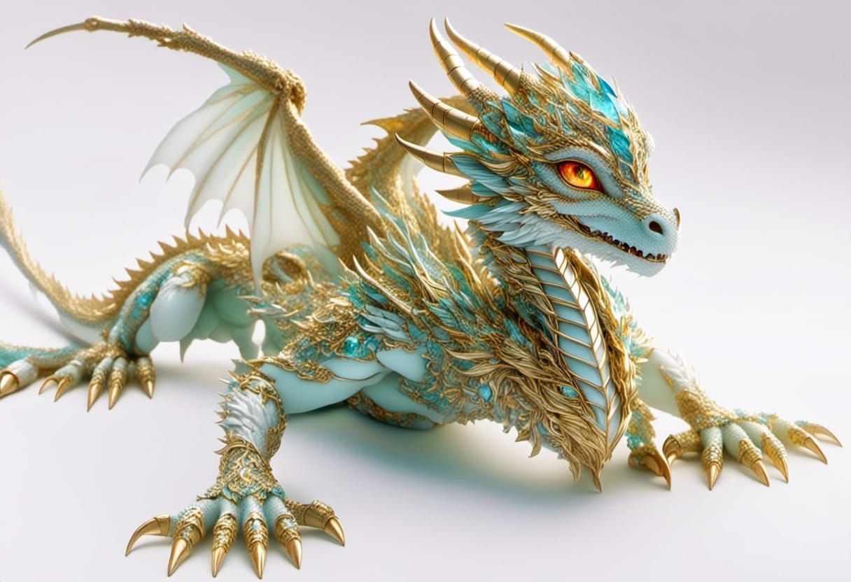 Mythical Crystal Dragon Hatchling in Digital Painting Style