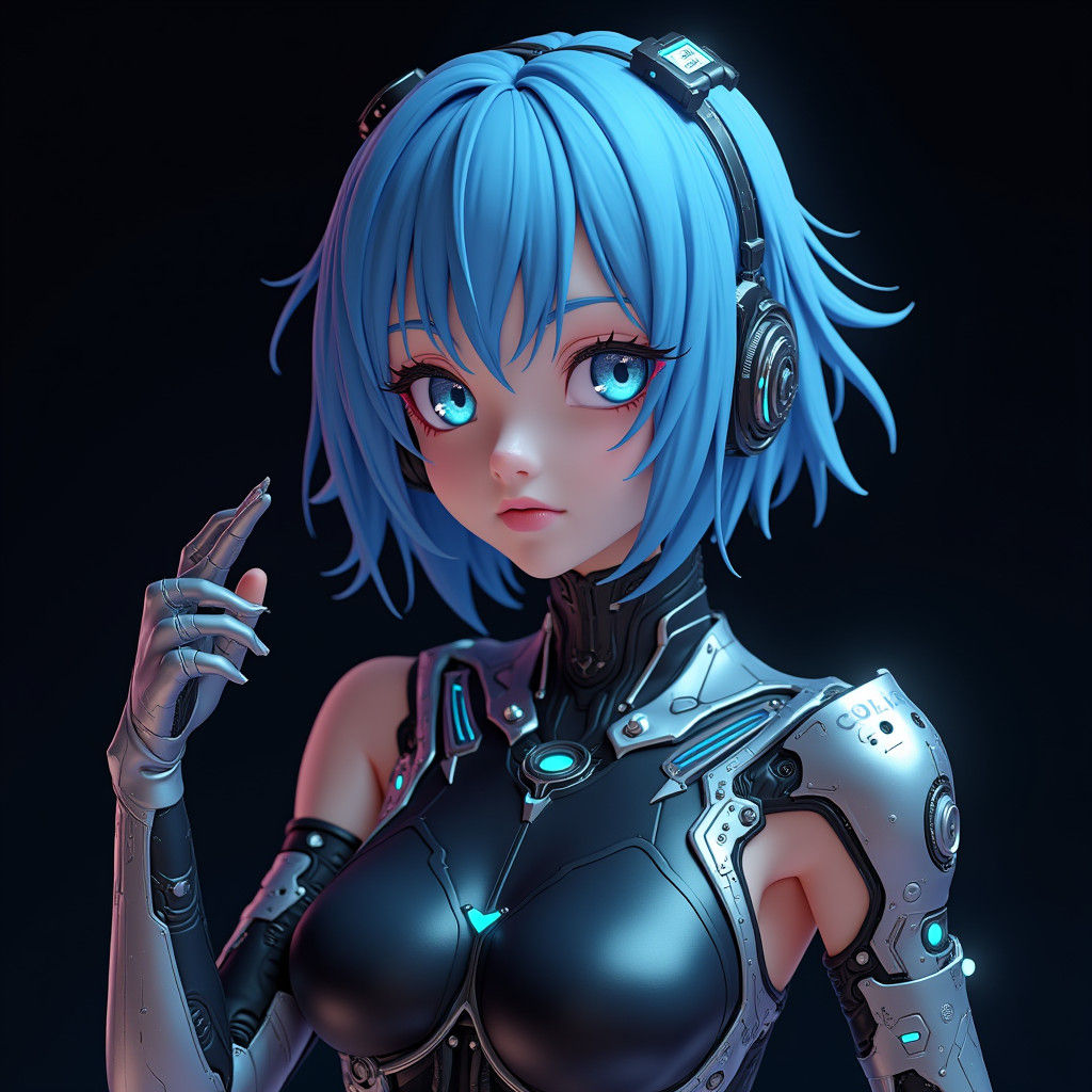 Heroic Girl in Futuristic Exosuit with Iridescent Hair