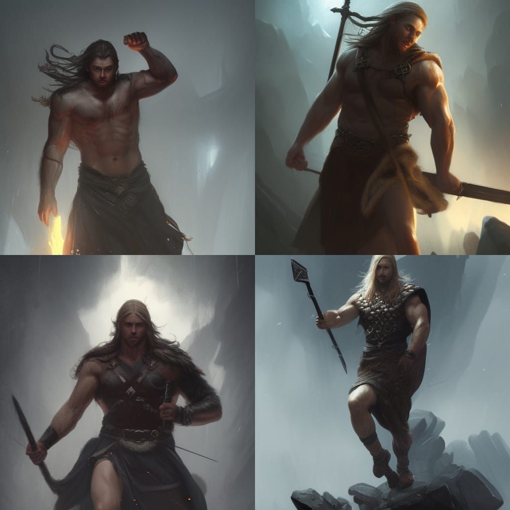 Víðarr, Young Norse God, in Dark Fantasy Style