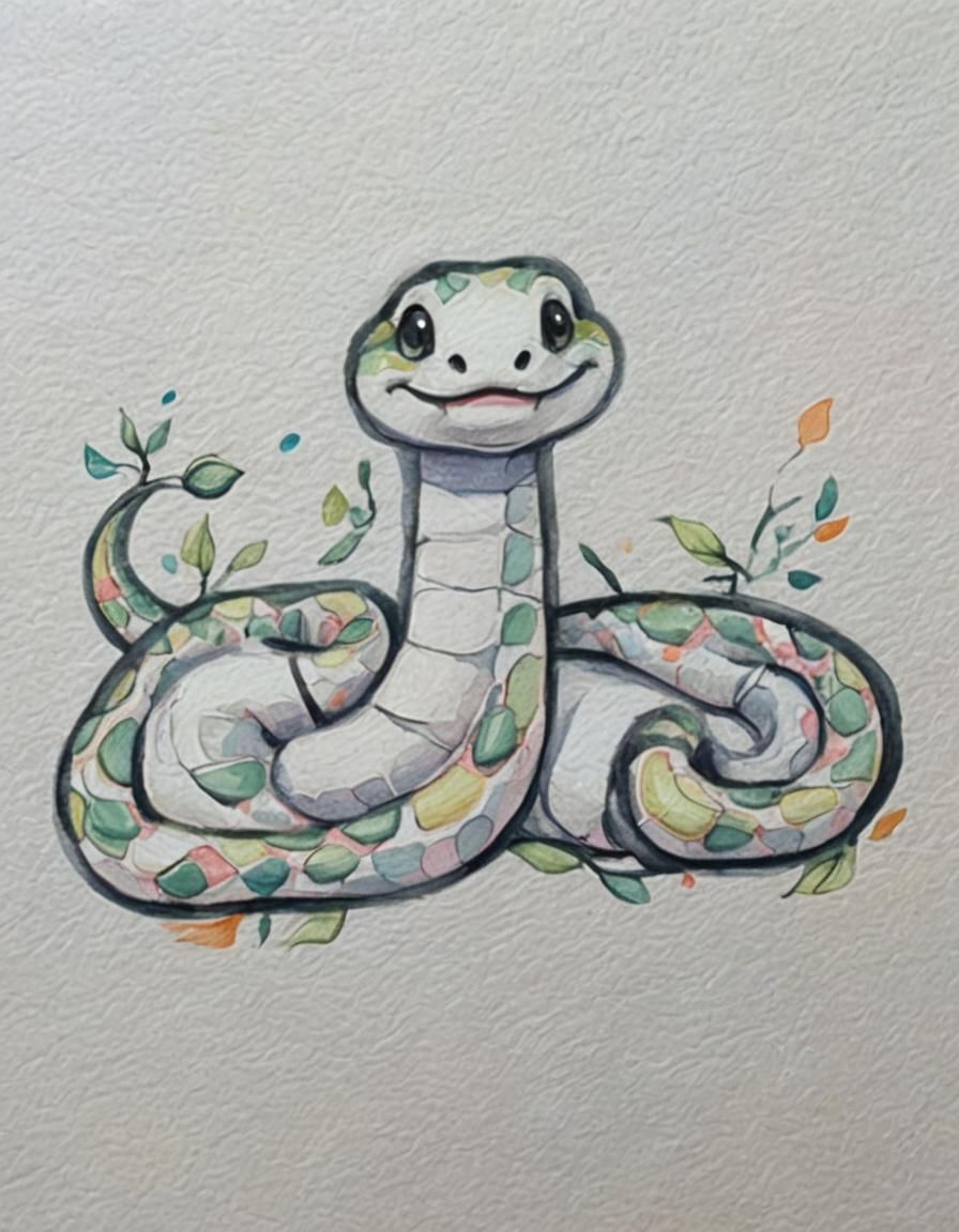 Cute Cartoon Snake on Colorful Tree Branch
