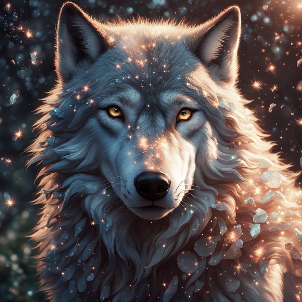 Surreal Wolf Enveloped by Celestial Fragments