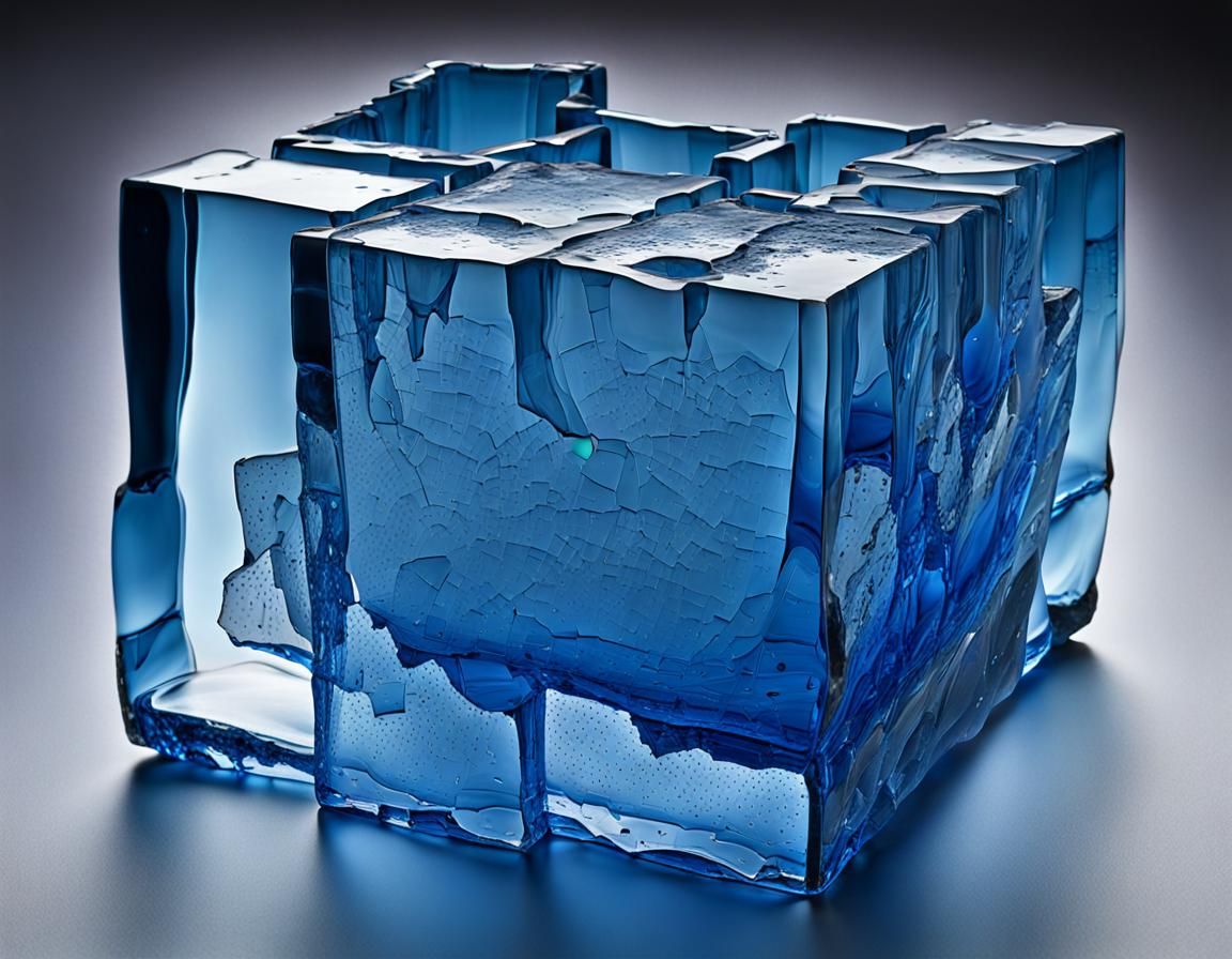 Blue Glass Block with Chipped Edges