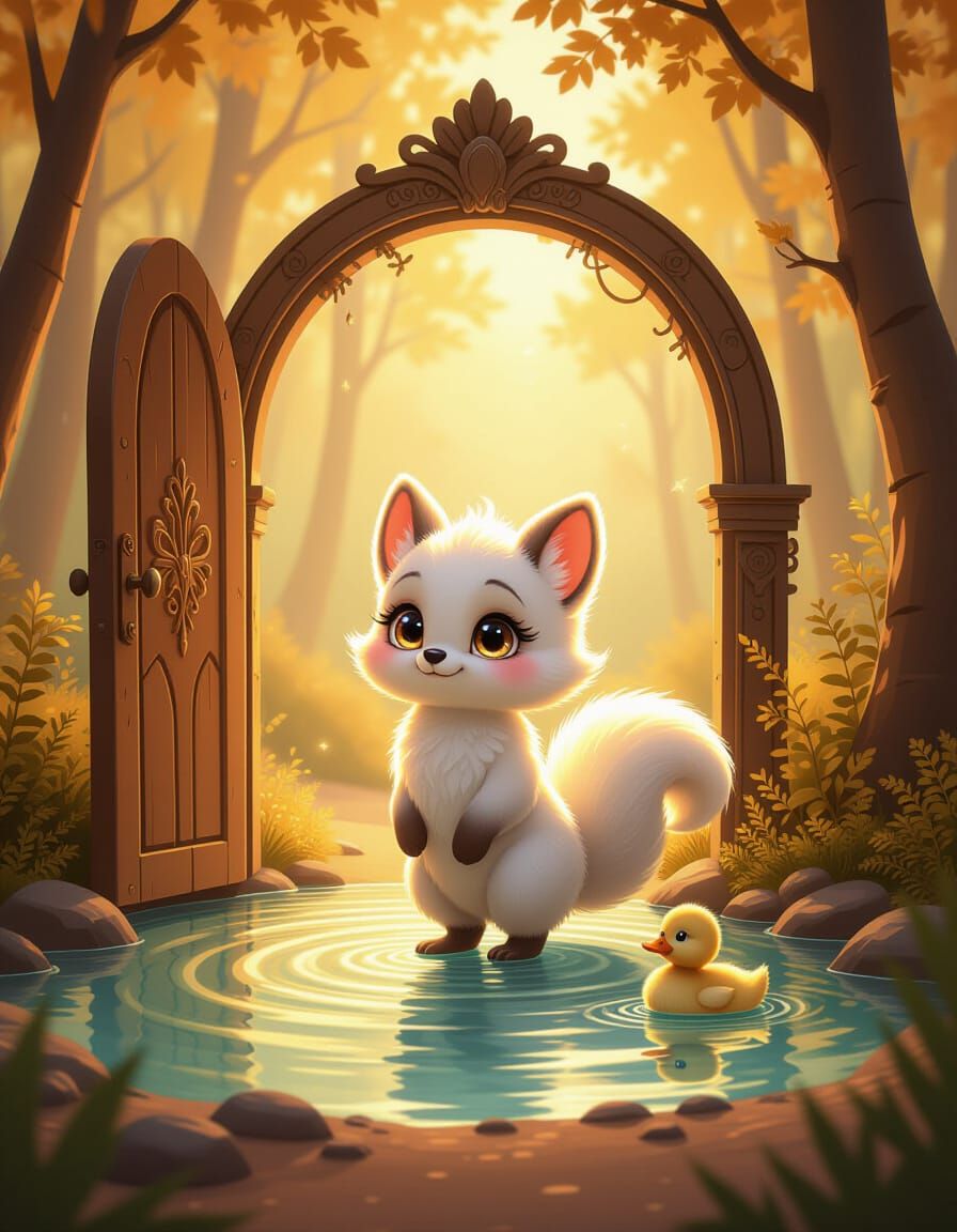 Magical Forest Portal with Skunk and Duckling