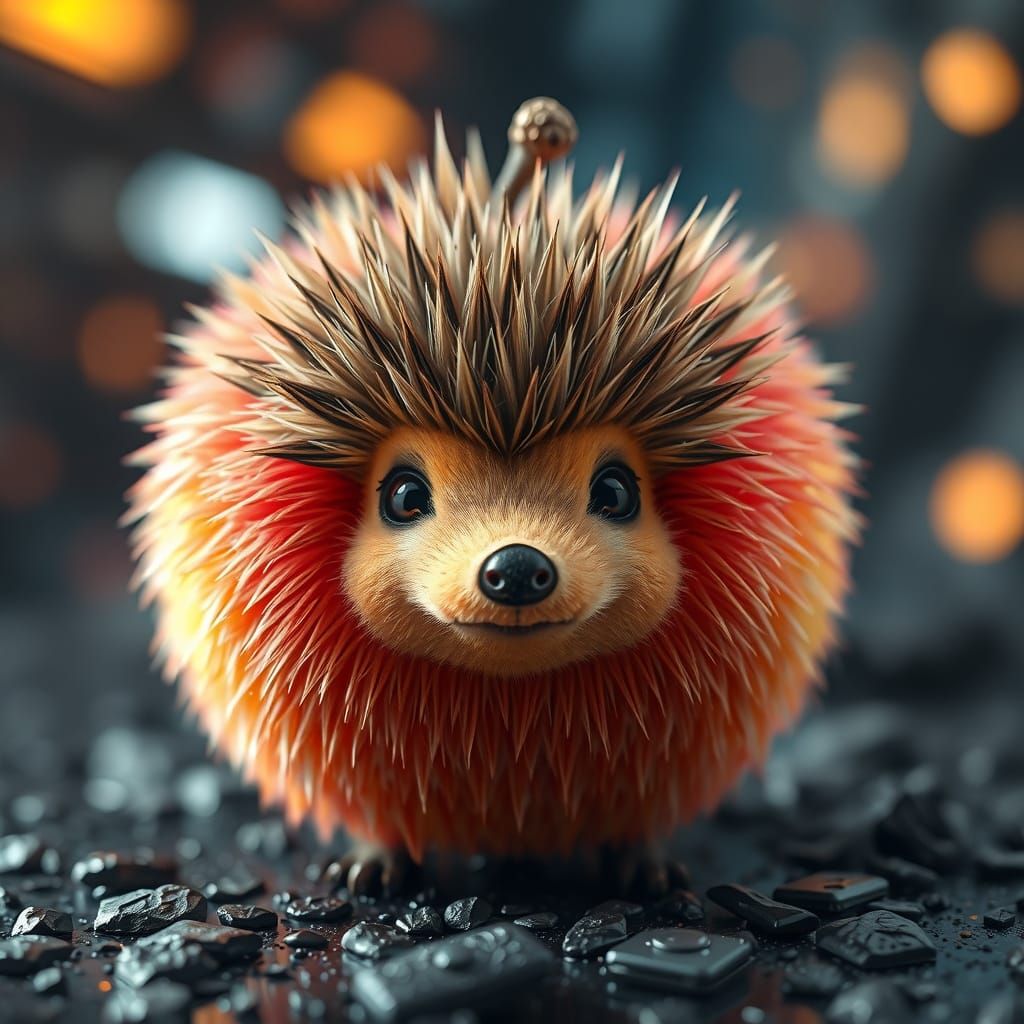 Hyperrealistic Peach with Hedgehog Face in Sci-Fi Setting