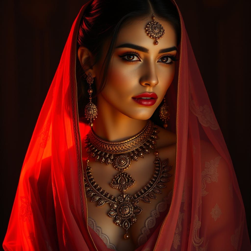 Ethereal Persian Beauty in Opulent Mat Painting