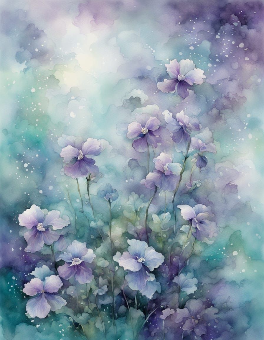 Ethereal Violets in Watercolor and Ink