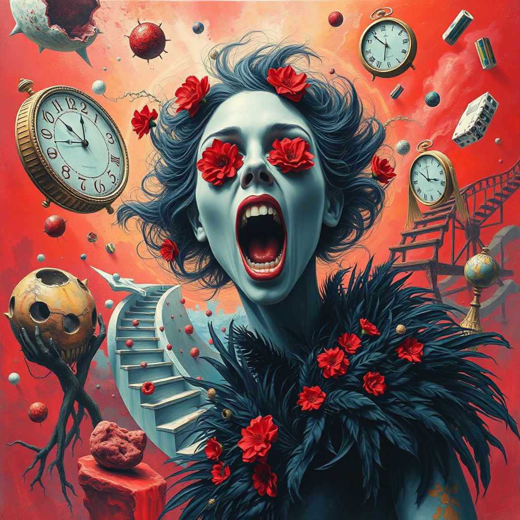 Surreal Shriek: Melting Face in a Chaotic Dreamscape