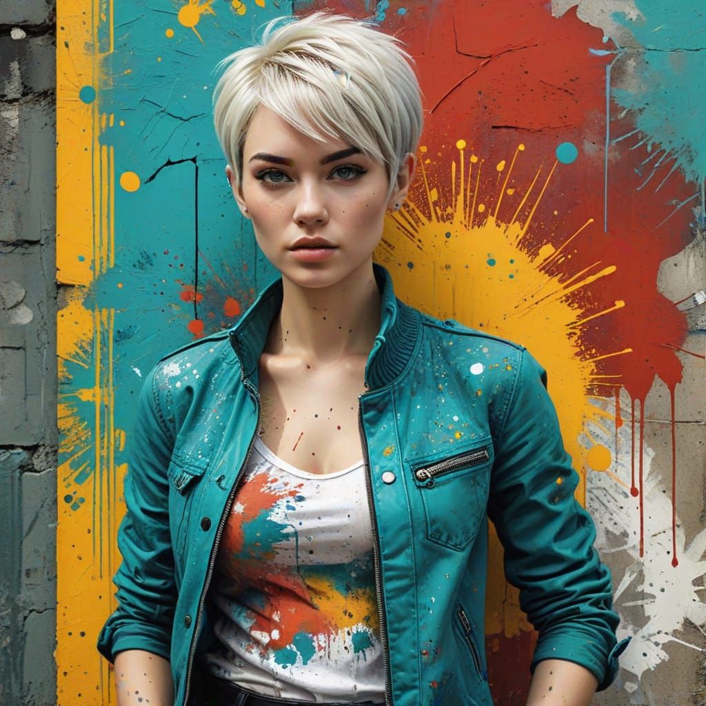 Vibrant Pop Art Portrait in Distressed Urban Landscape