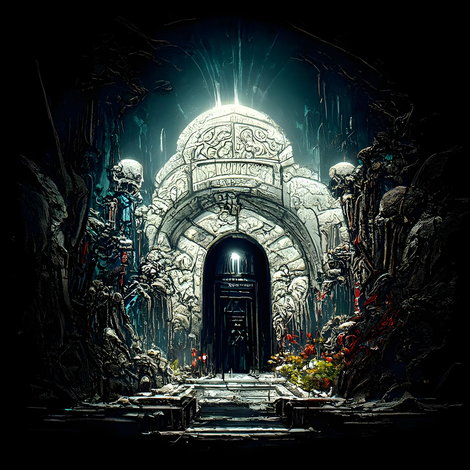 Dark Fantasy Tomb Entrance Digital Illustration
