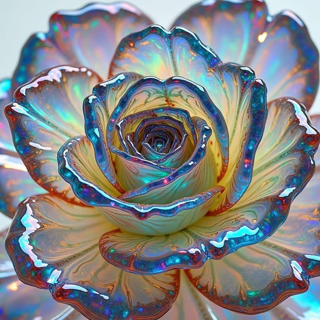 Hyperrealistic Rainbow Crystal Rose Macro Close-up