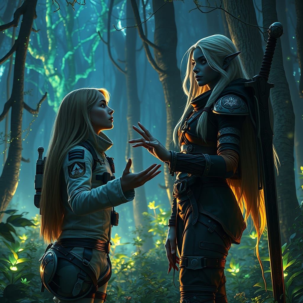 Glowing Forest Encounter in Cinematic Style