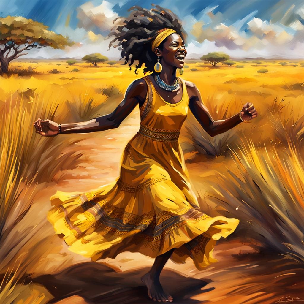 Joyful Woman Dancing in African Savanna
