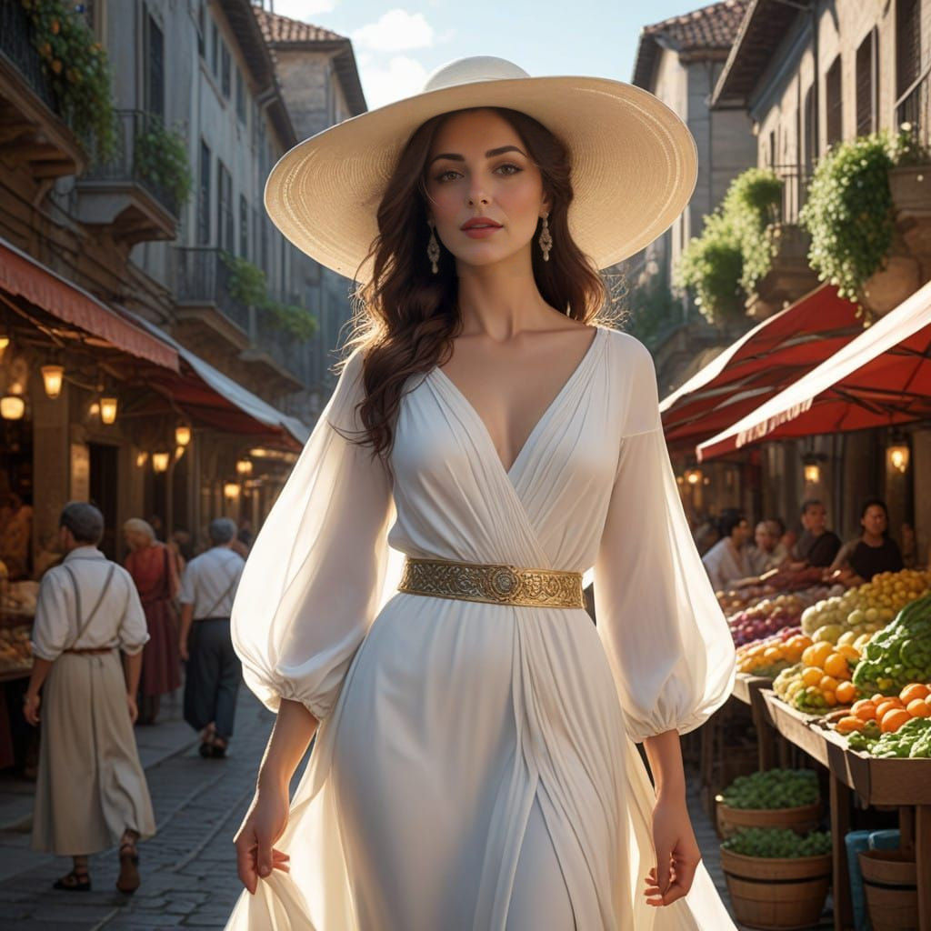 Classic Italian Lady at Medieval Market