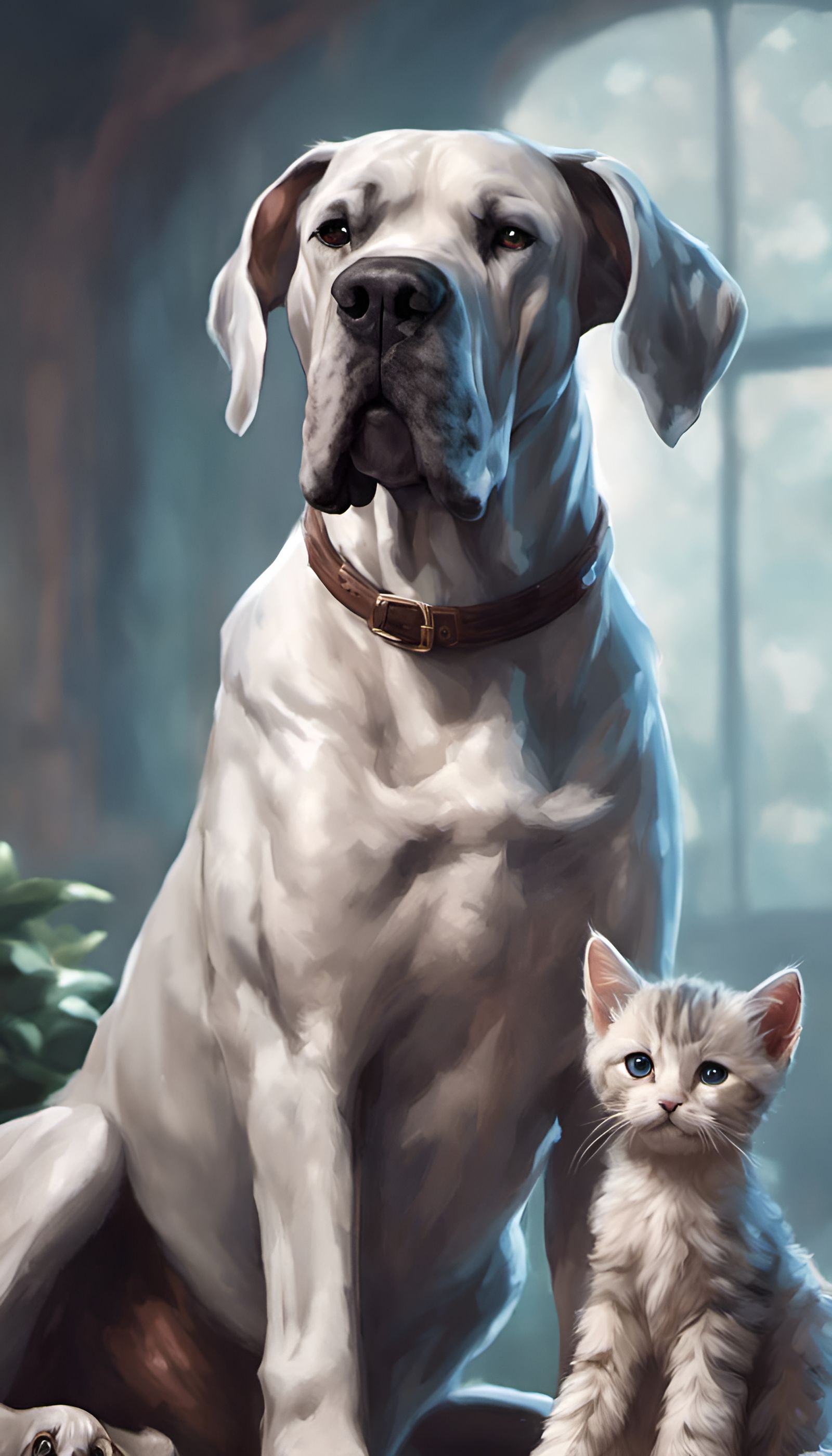 Great Dane and Kitten in Anime Style
