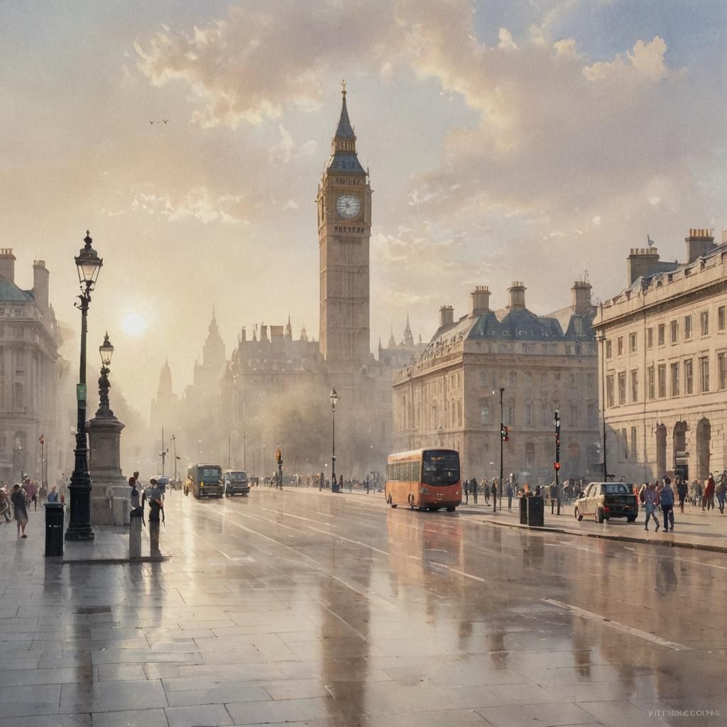 Trafalgar Square in Dreamy Watercolor Style