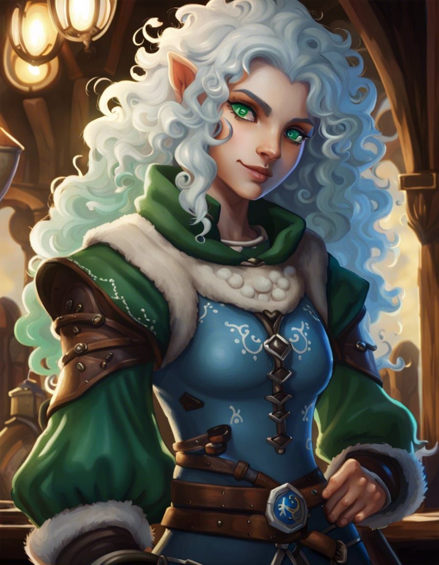 Air Genasi Girl in Medieval Tavern